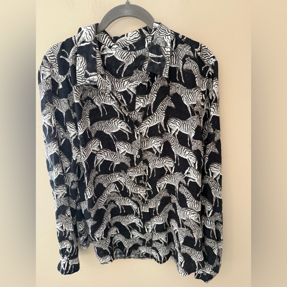 Zebra button front shirt rayon novelty size 1X?